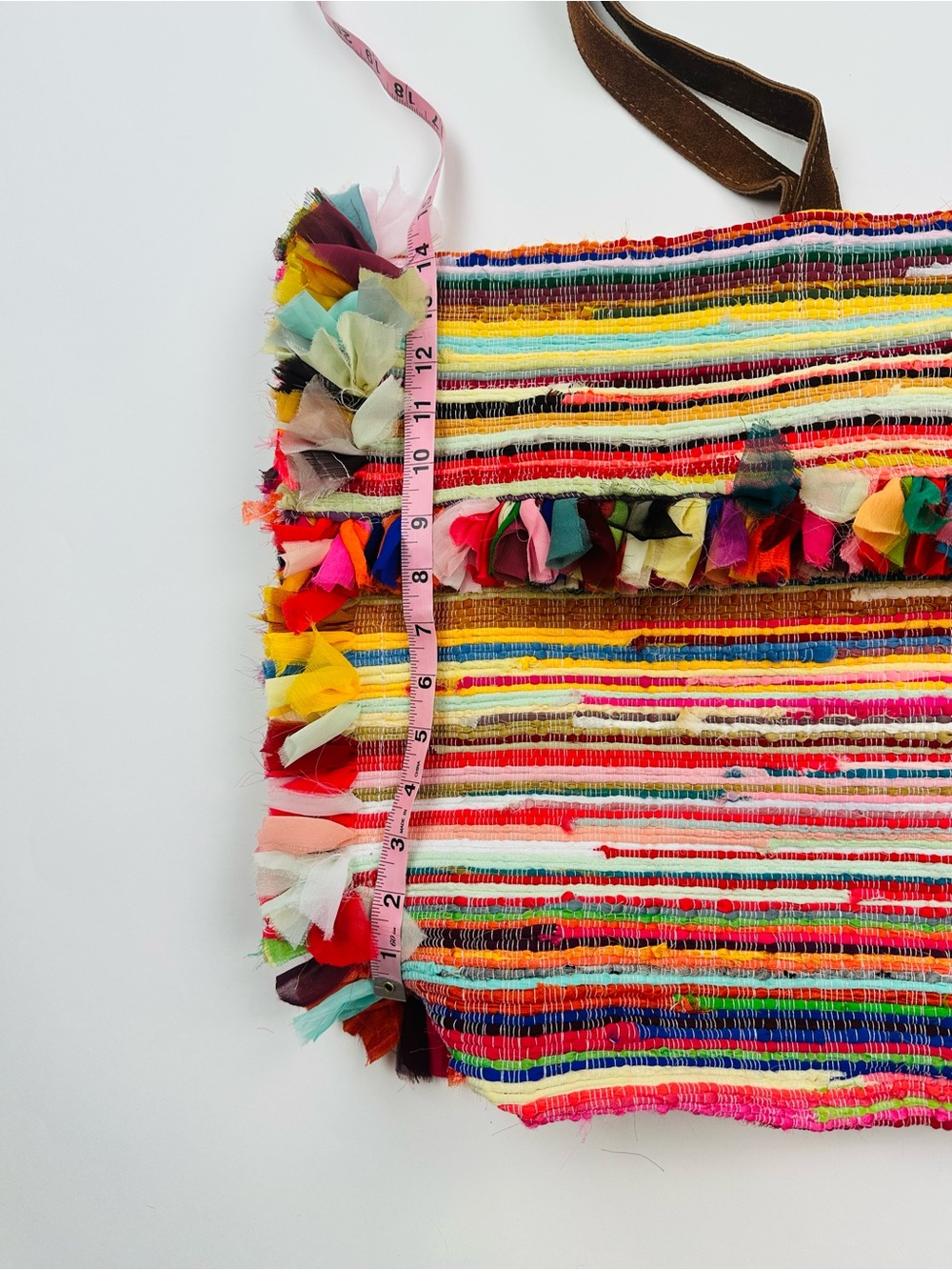 Raj Colorful Woven Tote Bag Made in India Leather Handles - Picture 13 of 15